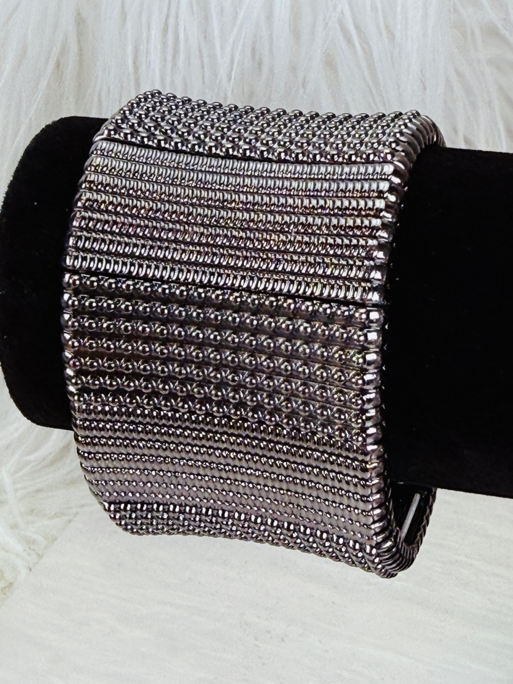 Silvertone Wide Mesh Stretch Bracelet